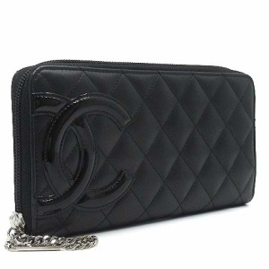 【中古】シャネル CHANEL カンボンライン ラウンドファスナー 長財布 A50078 カーフスキン ブラック 黒 レディース