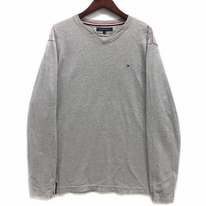 【中古】トミーヒルフィガー TOMMY HILFIGER 長袖 Ｖネック Tシャツ カットソー ロンT ワンポイント グレー L メンズ