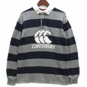 【中古】カンタベリー CANTERBURY ニット ラガー シャツ セーター 長袖 ボーダー ネイビー グレー L メンズ