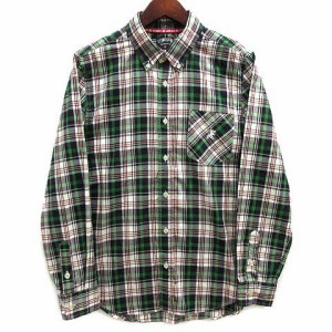 【中古】ステューシー STUSSY チェック ボタンダウン シャツ 長袖 ワンポイント 刺? グリーン 緑 S メンズ