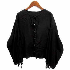 【中古】ネストローブ nest Robe ヘンプ 超撥水 ギャザースリーブ ショート シャツ ブラウス 長袖 2021SS 01212-1189 ブラック 黒 F