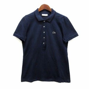 【中古】ラコステ LACOSTE ストレッチ ピケ ポロシャツ 半袖 スリムフィット PF7845L ネイビー 紺 40 美品 レディース