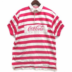 【中古】コカコーラ Coca･Cola 90s ヴィンテージ ボーダー ラガーシャツ ポロシャツ 半袖 ピンク ホワイト 白 4 メンズ