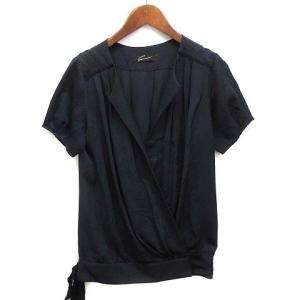 インポートロッサ IMPORT ROSSA カシュクール ブラウス リボン 長袖 袖シャーリング シルク混 シルバー ブラック 黒 42 インポートロッサ IMPORT ROSSA カシュクール ブラウス リボン