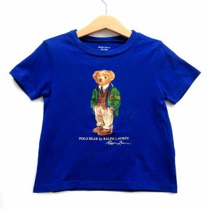 【中古】ラルフローレン RALPH LAUREN ポロベア プリント Tシャツ 半袖 クルーネック コットン ブルー 青 90 子供服 キッズ