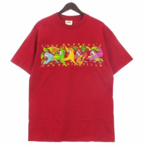 【中古】MARGARITAVILLE ハワイアンプリント Tシャツ カットソー 半袖 コットン レッド L メンズ