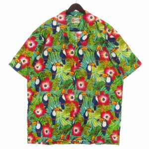 【中古】ハワイアンオリジナル The Hawaiian original アロハシャツ 半袖 オープンカラー 総柄 グリーン系 2XL メンズ