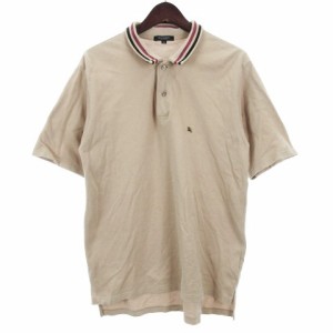 【中古】バーバリー ロンドン BURBERRY LONDON ポロシャツ 半袖 鹿の子 胸ロゴ ベージュ L■GY11 メンズ