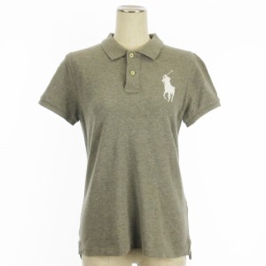 【中古】ポロ ラルフローレン POLO RALPH LAUREN ビッグポニー ポロシャツ 半袖 鹿の子 グレー M レディース