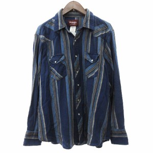 【中古】ラングラー WRANGLER ネルシャツ カジュアル 長袖 コットン チェック 青 ブルー XL メンズ