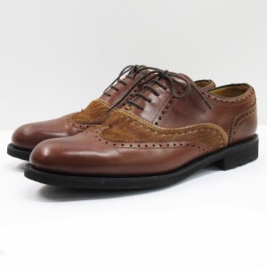 【中古】パラブーツ Paraboot AMBRE ウイングチップ ドレス シューズ 異素材 レザー ハラコ ブラウン UK5 ■ECS