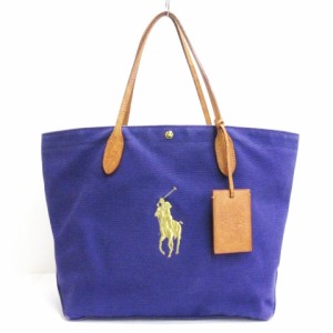 【中古】ラルフローレン RALPH LAUREN トートバッグ ハンド ビッグポニー キャンバス パープル ■ECS レディース