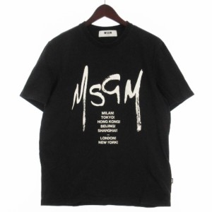 【中古】エムエスジーエム MSGM Tシャツ カットソー 半袖 ロゴプリント コットン ブラック S メンズ