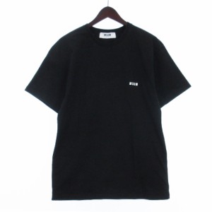 【中古】エムエスジーエム MSGM Tシャツ カットソー 半袖 ロゴプリント コットン ブラック XS メンズ