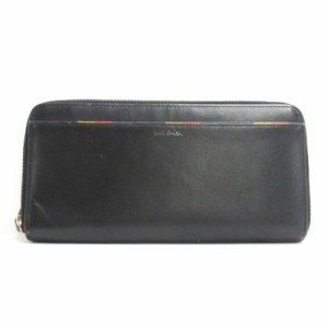 【中古】ポールスミス PAUL SMITH 長財布 ロングウォレット ラウンドファスナー ブラック メンズ