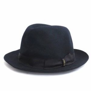 【中古】ボルサリーノ Borsalino ラビットファー フェルトハット 中折れ帽 ソフト帽 イタリア製 ネイビー メンズ