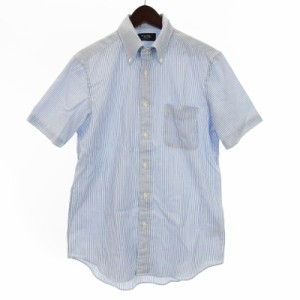 【中古】メーカーズシャツ カマクラ MAKER'S SHIRT 鎌倉 ストライプ ボタンダウン シャツ 半袖 ブルー M 240412E