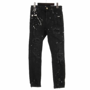 【中古】ザラ ZARA ダメージ デニム パンツ ジーンズ ペイント加工 クラッシュ加工 ブラック EUR38 US30 ■ECS