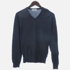 【中古】ジョンスメドレー JOHN SMEDLEY リブニット カットソー 長袖 Vネック コットン ネイビー S メンズ