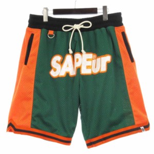 【中古】サプール SAPEur Basket Shorts ハーフ パンツ ショート メッシュ グリーン オレンジ XXL メンズ