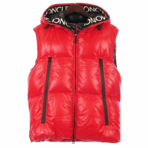 【中古】モンクレール MONCLER AGNEAUX ダウン ベスト ロゴ フーディ F20911A51C00 レッド 1 メンズ