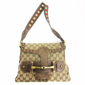 【中古】グッチ GUCCI シェリーライン GGキャンバス ホースビット ワンショルダーバッグ 144010 ベージュ ■ECS