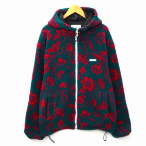 【中古】Drole de Monsieur ドロールドムッシュ ボア フリース ジップ フーディー ジャケット L GREEN/PINK