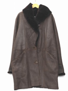 【中古】フォクシー FOXEY レザー ボア ムートン ジャケット コート 42(XL) ブラウン 