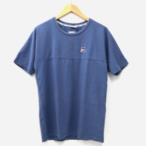 【中古】ジェイダ GYDA × フィラ FILA ロゴ刺繍 半袖 クルーネック バックプリント コットン Tシャツ F BLUE ブルー