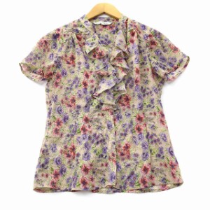 【中古】ローラアシュレイ LAURA ASHLEY フラワープリント フリル シフォン ブラウス 7 レディース