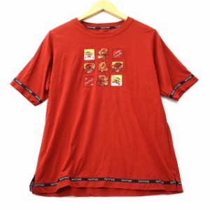 【中古】PAPOTAGE パポテージ コットン 刺繍 Tシャツ カットソー レッド レディース