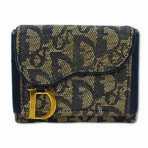 【中古】クリスチャンディオール Christian Dior トロッター キャンバス×レザー サドル 三つ折り コンパクト 財布