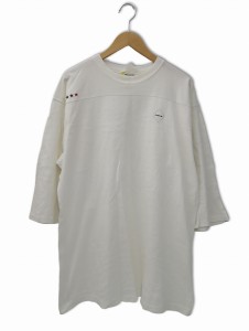 【中古】naive ナイーブ プリント 七分丈 クルーネック ロングTシャツ ホワイト メンズ