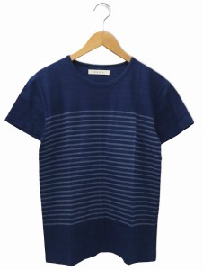 【中古】BYKYURO バイクロ ラウンドネック 半袖 コットン ボーダー Tシャツ 36  NAVY ネイビー レディース