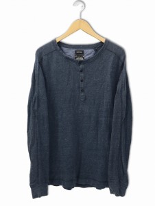 【中古】ディーゼル DIESEL ボートネック 長袖 ハーフボタンアップ コットン Tシャツ L NAVY ネイビー メンズ