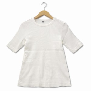 【中古】ユニクロ UNIQLO コットン リブ クルーネック T M ホワイト レディース