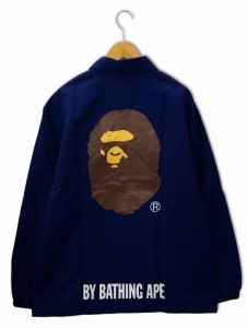 【中古】アベイシングエイプ A BATHING APE サル ロゴ プリント ナイロン コーチジャケット 2XL NAVY(ネイビー)