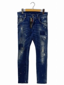 【中古】ディースクエアード Skater Jean ダメージ リペア ウォッシュ加工 フロントジップ デニムパンツ 42