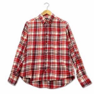 【中古】MATERLALS CASUAL BASIC チェック ボタンダウン ネルシャツ M レッド レディース