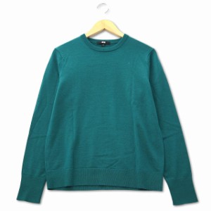 【中古】ユニクロ UNIQLO エクストラファイン メリノ クルーネック セーター M グリーン レディース