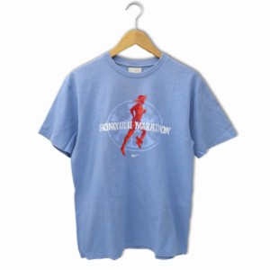【中古】ナイキ NIKE ロゴプリント 半袖 クルーネック コットン Tシャツ XS BLUE ブルー メンズ