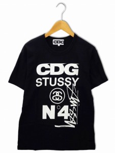 【中古】CDG×STUSSY シーディージー×ステューシー クルーネック ロゴ プリント 半袖 Tシャツ カットソー L