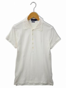 【中古】ポロ ラルフローレン POLO RALPH LAUREN SLIM FIT ポニー刺繍 襟レース 鹿の子 ポロシャツ M WHITE(ホワイト)