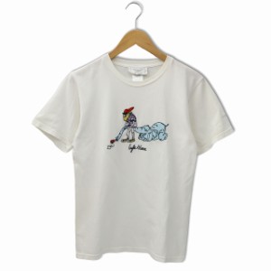 【中古】LEFT ALONE レフトアローン ロゴ刺繍 半袖 クルーネック コットン Tシャツ S WHITE ホワイト メンズ