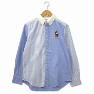 【中古】ラルフローレン RALPH LAUREN ビッグポニー クレイジー オックスフォード ボタンダウンシャツ L レディース