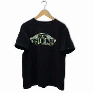 【中古】バンズ VANS ロゴプリント 半袖 クルーネック コットン Tシャツ M BLACK ブラック メンズ