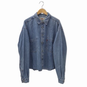 【中古】Levi's 90s ヴィンテージ コロンビア製 長袖 レッドタブ カットオフ コットン デニムシャツ XL インディゴ