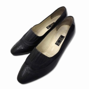 【中古】ダックス DAKS ウィングチップ レザー ハイヒール パンプス ブラック 36 1/2 (23.5cm相当) レディース