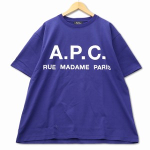 【中古】エディフィス EDIFICE A.P.C. 別注  オーバーサイズ ロゴプリント Tシャツ カットソー XL ブルー 