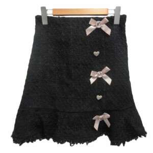 【中古】リズリサ LIZ LISA ミニスカート ツイード ビジュー リボン 装飾 トランペット 0 ブラック 黒 レディース